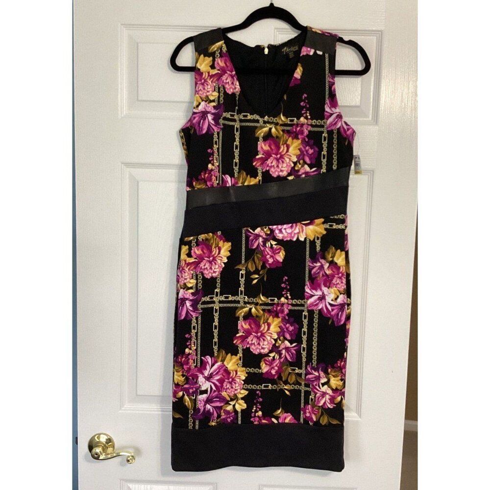 Thalia Sodi Black Sleeveless Flower Floral Chain Dress Size M NWT